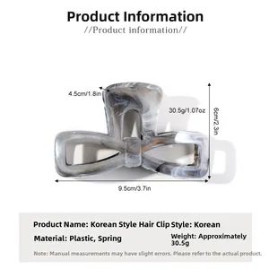 Detailed size parameters of marble pattern bow claw clip 9.5cm length and 30.5g weight