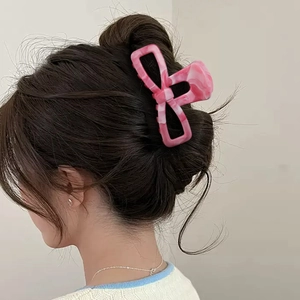 Elegant marble pink bow hair claw clip for women stylish shark clip hair accessory