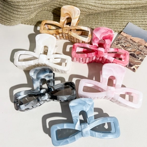 Elegant Bow Shape Marble Pattern Hair Claw Clip Large Plastic Acetate Look Shark Clip Retro Women Fashion Hair Accessories