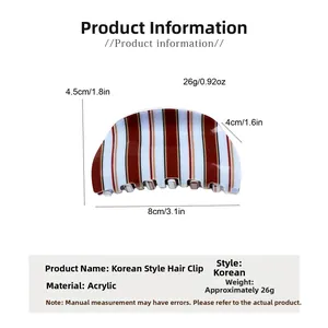 Détails des dimensions de la pince à cheveux en acrylique à rayures rouges et blanches