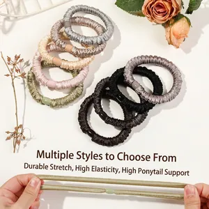 Elastic silk satin scrunchies set in various colors shown with high-stretch performance test