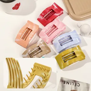 Large square marble texture hair claw clips with strong spring for women's thick hair
