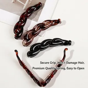 Set of four leopard print and marble pattern banana hair clips for elegant high ponytail