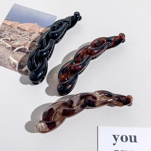 Fashion Banana Clip For Women High Ponytail Hair Clip Twisted Chain Link Design Tortoiseshell Leopard Print Glossy Polycarbonate Hair Accessory
