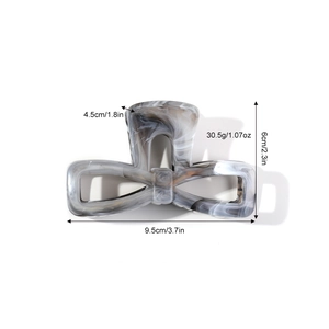 Gray marble patterned bow hair claw clip with large square hollow design for women