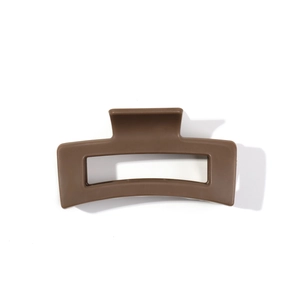 Mocha brown matte square hair claw clip with rectangular cutout on white background