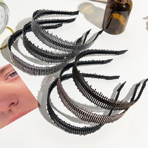 Serre-Tête Élégant à Bord Large avec Pavage de Strass pour Femmes Bandeau en Plastique Antidérapant avec Dents Accessoires de Mode