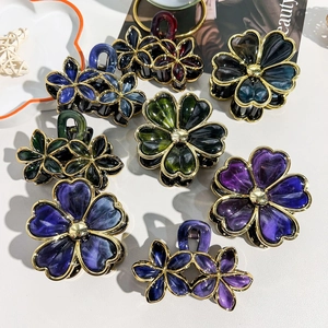 Elegant Gold Plated Edge Flower Hair Claw Clips PS Alloy Fashion Shark Clips Large Hair Accessories For Women Daily Jewelry