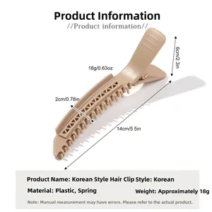 Detail view of khaki 14cm large hair clip with precise dimensions and spring mechanism