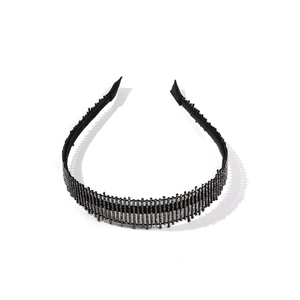 Serre-tête chic noir en cristal avec dents antidérapantes et strass brillants élégants