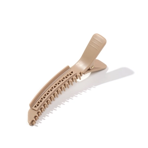 Large khaki sectioning hair clip with non-slip teeth for high skull top hair styling