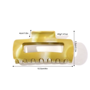 Grande pince à cheveux en silicone souple avec texture marbrée jaune-vert élégante