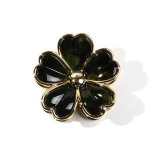 Elegant gold-edged flower hair claw clip with dark green marble texture for women