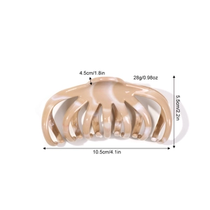 Large soft silicone hair claw clip in coffee marble pattern with product dimensions