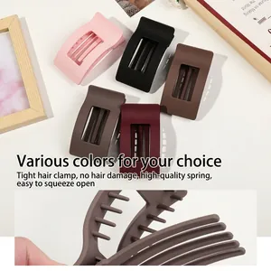 Matte square hollow claw clip set in pink black and coffee colors for women hair styling