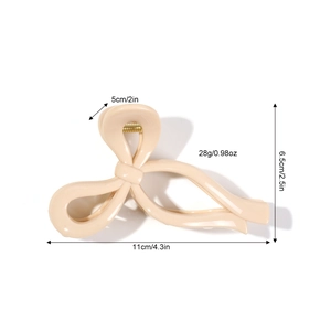 Elegant beige bow hair claw clip made of durable PC material with size dimensions
