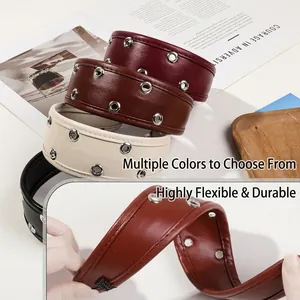 Padded PU leather headband with rhinestone studs, flexible non-slip wide hair hoop for women