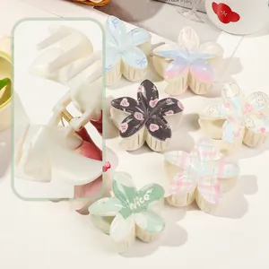 Floral print UV resin claw clips for women with strong springs for thick hair styling