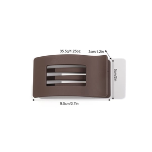 Flat square silicone hair claw clip in matte brown with precise size and weight measurements