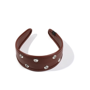 Brown PU leather headband with metallic eyelet studs and high top sponge design