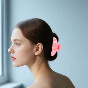 Pince à cheveux demi-ronde en acétate marbre rose pour accessoires de coiffure femme