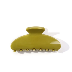 Glossy olive green semi-round hair claw clip made of durable PC for minimalist hairstyling