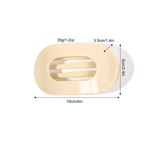Large beige oval hollow hair claw clip made of PC resin for thick hair styling