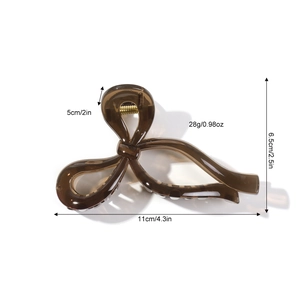 Elegant large brown bow hair claw clip for women, size 11cm by 6.5cm, durable hair accessory