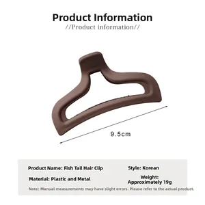 Detail view of the 9.5cm matte dark brown fishtail hair claw clip and metal spring