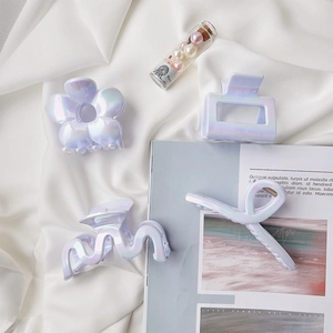 Korean Iridescent Artificial Pearl Hair Claw Clip For Women Electroplated Plastic Shark Clip Square And Cross Hair Accessories