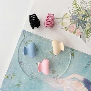 Set aus fünf matten kleinen Haarklammern in Pastelltönen auf einem Glasteller
