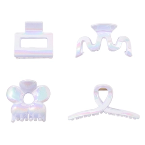 Set of four iridescent pearl white hair claws in geometric and floral shapes for women