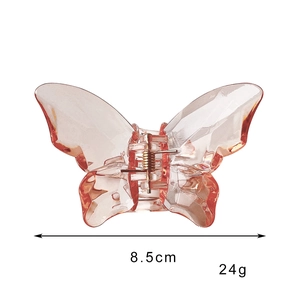 Pink translucent butterfly hair claw clip with 8.5cm size and 24g weight measurement