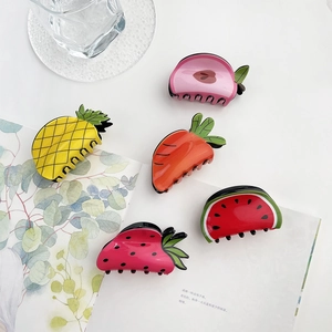 Cute Fruit Vegetable Shape Acrylic Hair Claw Clip Korean Style Sweet Colorful Shark Hair Clip For Women Hair Accessories