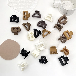 Korean Style Matte Mini Hair Claw Clips For Women Small Plastic Resin Hair Grabs Geometric Bow Shark Clips Hair Accessories