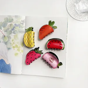Five-piece acrylic fruit and vegetable claw clips including pineapple and strawberry styles