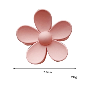 Frosted light pink flower hair claw clip with 7.5cm size and matte plastic finish