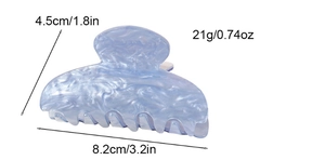 Detailed size parameters of light blue marble acrylic hair claw clip with weight info