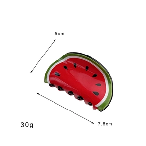 Cute acrylic watermelon hair claw clip with red and green fruit design, 7.8cm size