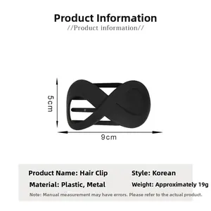 Detailed view of matte black 8-shape hair claw clip with specific size measurements