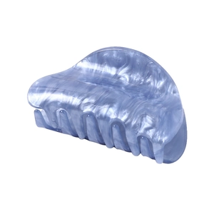 Blue marble texture acrylic hair claw clip for elegant updo hairstyles in fan shape