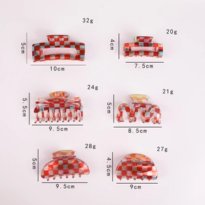 French checkerboard acetate hair claws in various shapes for women's hair accessories