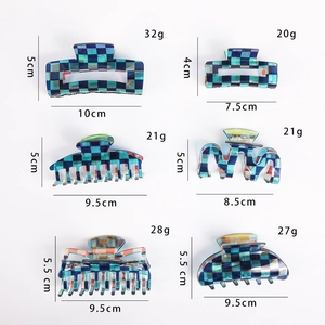 Set of checkered acetate hair claws in various geometric shapes for vintage styling
