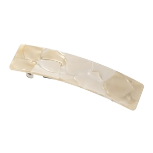 Elegant rectangular acetate hair clip with cream marble texture on white background