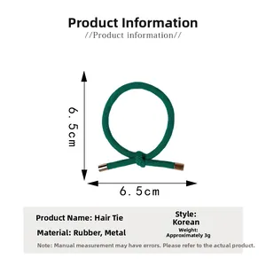 Détail des dimensions de l'élastique cheveux 6,5 cm avec cordon tressé vert et embouts