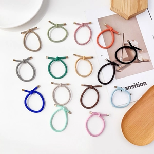 Élastiques à Cheveux Femme Minimalistes Haute Élasticité Cordes à Cheveux Nervurées Nouées Avec Capuchons Métalliques Unis