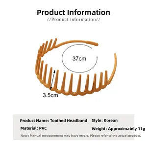 Detail of orange PVC toothed headband showing flexible comb structure and 37cm arc length