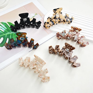 Korean Style Large Acetate Hair Claw Clip Geometric Wave Shark Clip Tortoiseshell Marble Hair Accessories For Women