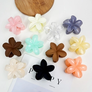 Vue à plat de pinces à cheveux fleurs de frangipanier mates et brillantes en onze nuances