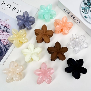 Gros plan détaillé montrant onze pinces à cheveux fleurs de frangipanier en résine mate